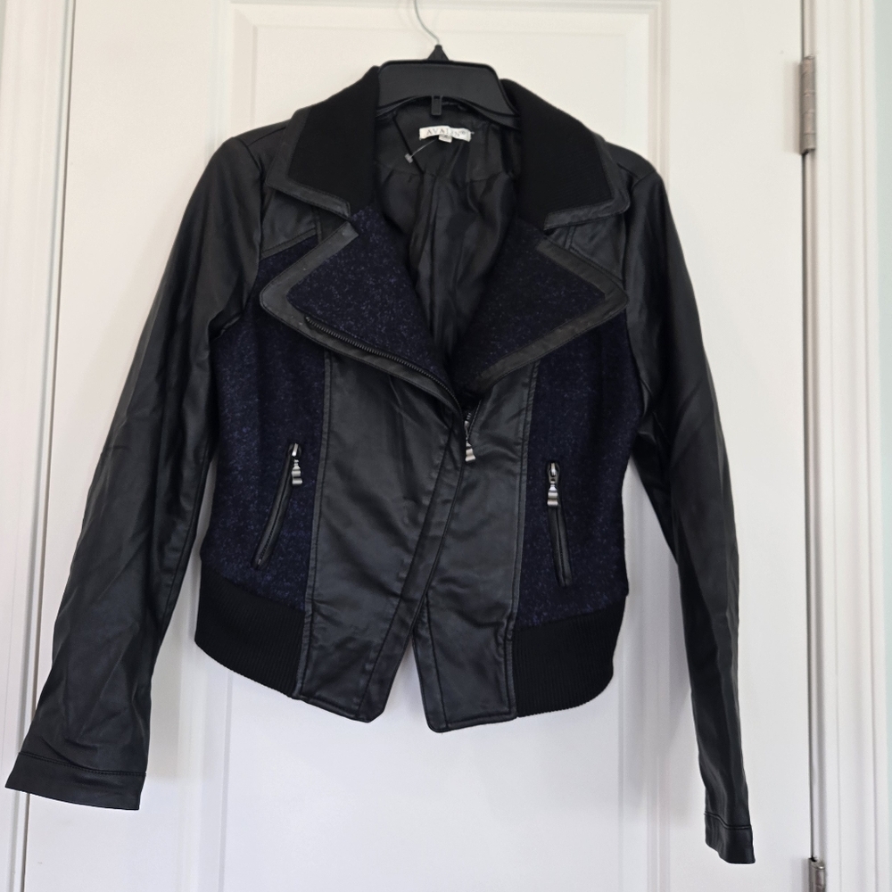 Avalin Womens Black And Blue Moto Jacket Size Small